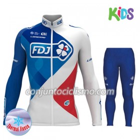 Conjunto Maillot + culotte largo ciclismo Invierno Termico 2017 FDJ Niños N001